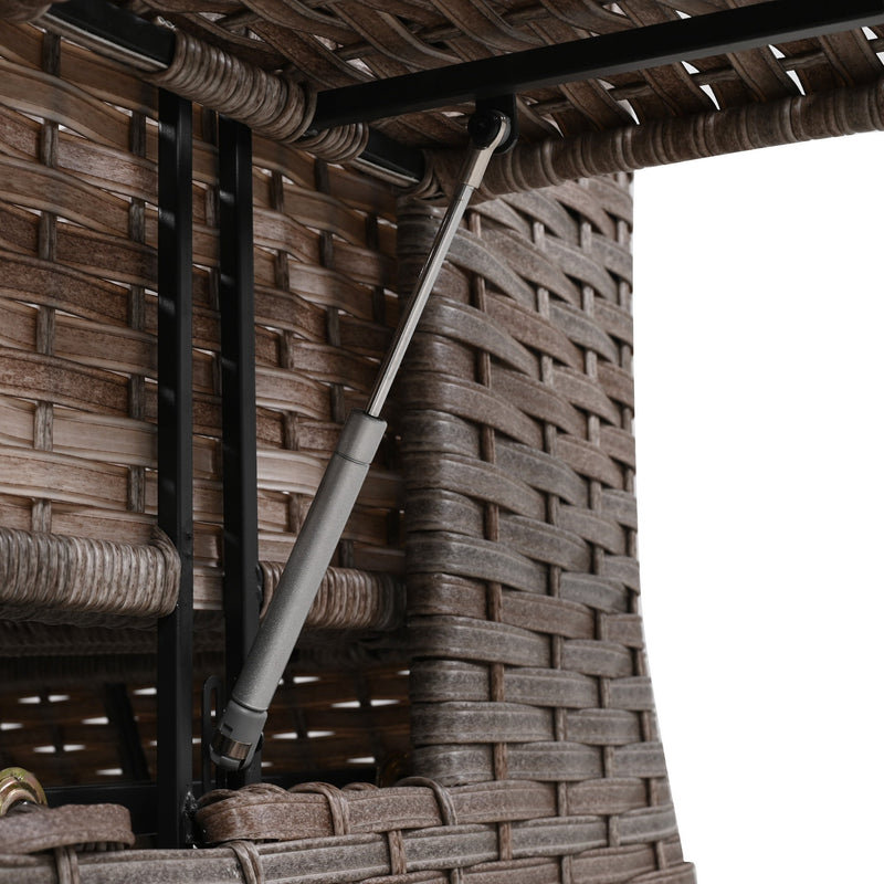 5 Pieces Outdoor Patio Furniture Set with Pet House Cool Bar and Retractable Side Tray, Rattan Wicker Patio Swivel Rocking Chairs Set of 2 with Ottomans for Backyard, Porch, Balcony, Navy Blue