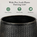 Worth Garden Large Round Planters Set of 2 (14.5"x17.5" & 12" x15“) - Lightweight Magnesium Oxide Cement Plant Pot with Texture - Concrete Look with Drainage Hole – Indoor & Outdoor Use - Black Gold by CozyNest Decor