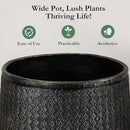 Worth Garden Large Round Planter – 14.5" Dia x 17.5" H Lightweight Magnesium Oxide Cement Plant Pot with Texture – Raised Pattern Concrete Look – Drainage Hole – Indoor & Outdoor Use - Black Gold by CozyNest Decor