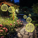 Joomer Solar Hanging Lights Outdoor, 2 Pack 12in 120 LED Solar Globe Lights, 8 Modes Waterproof Foldable Metal Sphere Light with Hook for Garden Yard Porch Decor-Warm White (Ball with Green Leaf) by GreenHaven Gardens