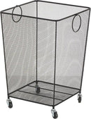 Deco 79 Metal Storage Basket Square Mesh Wire Rolling Laundry with Ring Handles, 17" x 16" x 24", Black by GreenHaven Gardens