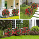 Artificial Red Rose Topiary Ball Tree 25" with Ground Spike, Set of 2 Artificial Boxwood Bushes for Faux Shrubs, Fake Evergreen Faux Plant for Indoor Outdoor Porch Garden -UV Resistant–Fade-Proof by GreenHaven Gardens