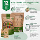 Organo Republic 12 Rare Sweet & Mild Pepper Seeds Variety Pack - 770+ Non-GMO Heirloom Pepper Seeds for Outdoor and Indoor Home Gardening, Including Pepper Anaheim, Pepperonchini, Pimento, Lilac Bell by GreenHaven Gardens