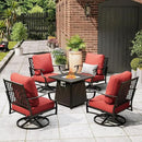 Patio Furniture Set with Fire Pit Table, 5 Pcs Metal Outdoor Conversation Set, 4 Swivel Chairs with 5.75" Extra Thick Cushion and 28" Fire Pit Table for Backyard Deck, Red by GreenHaven Gardens