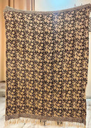 Handmade Cotton Throw Blanket 55x80 Inches | Black & Beige Floral Block Print Decorative Sofa Throw with Tassels | Large Lightweight Cotton Bedspread for Living Room, Couch, or Bedroom by CozyNest Decor