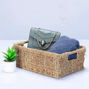 Large Natural Wicker Basket Rectangular with Wooden Handles, Seagrass Storage for Organizing, Shelves 15.5 x 10.6 x 5.5 inches by CozyNest Decor