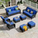 ovios 8 Pieces Patio Furniture Set, Outdoor Wicker Sofas with 2 Chairs, 4 Ottomans and Comfy Cushions, All Weather High Back Couch Set for Deck Porch, Brown Rattan, Navy Blue by GreenHaven Gardens