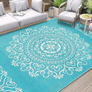 Pauwer Waterproof Outdoor Rug 5x8, Reversible Plastic Straw Patio Camping Rug, Indoor Outdoor RV Mat Carpet for Deck, Camper, Porch, Balcony, Backyard, Picnic, Floral Teal by GreenHaven Gardens