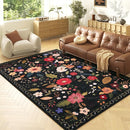 5x7 Washable Rug for Living Room, Floral Black Area Rug, Non Slip Low Pile Soft Flower Carpet, Large Rugs for Bedroom, Dining Room, Office, Kids Playroom, Nursery by TinyTreasures Baby Boutique