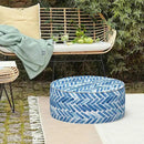LVTXIII Indoor/Outdoor Inflatable Ottoman, All Weather Round Footrest Stool D21”x H9”, Portable for Patio Garden Camping or Home-Blue Bricks by CozyNest Decor