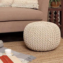 REDEARTH Round Pouf Ottoman - Cable Knitted Boho Poof - Home Décor Cord Pouffe Handmade Circular Footrest for Living Room - Bedroom - Kids Bedroom - 100% Cotton Pouf (18" x 18" x 14") - Ivory by CozyNest Decor