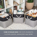 OrganiHaus 13x13 Cube Storage Bins 4 Pack, Foldable Cube Storage Organizer w/ Rope Handles, Collapsible Fabric Bins for Toys, Clothes & Closet Organization, Fabric Square Baskets - Gray/Black by CozyNest Decor