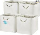 OrganiHaus 13x13 Cube Storage Bins 4 Pack, Foldable Cube Storage Organizer w/ Rope Handles, Collapsible Fabric Bins for Toys, Clothes & Closet Organization, Fabric Square Baskets - Off-White by CozyNest Decor