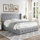 Allewie Queen Size Lift Up Storage Bed, Button Tufted Headboard with Wingback, Hydraulic Support, No Box Spring Needed, Light Grey by CozyNest Decor