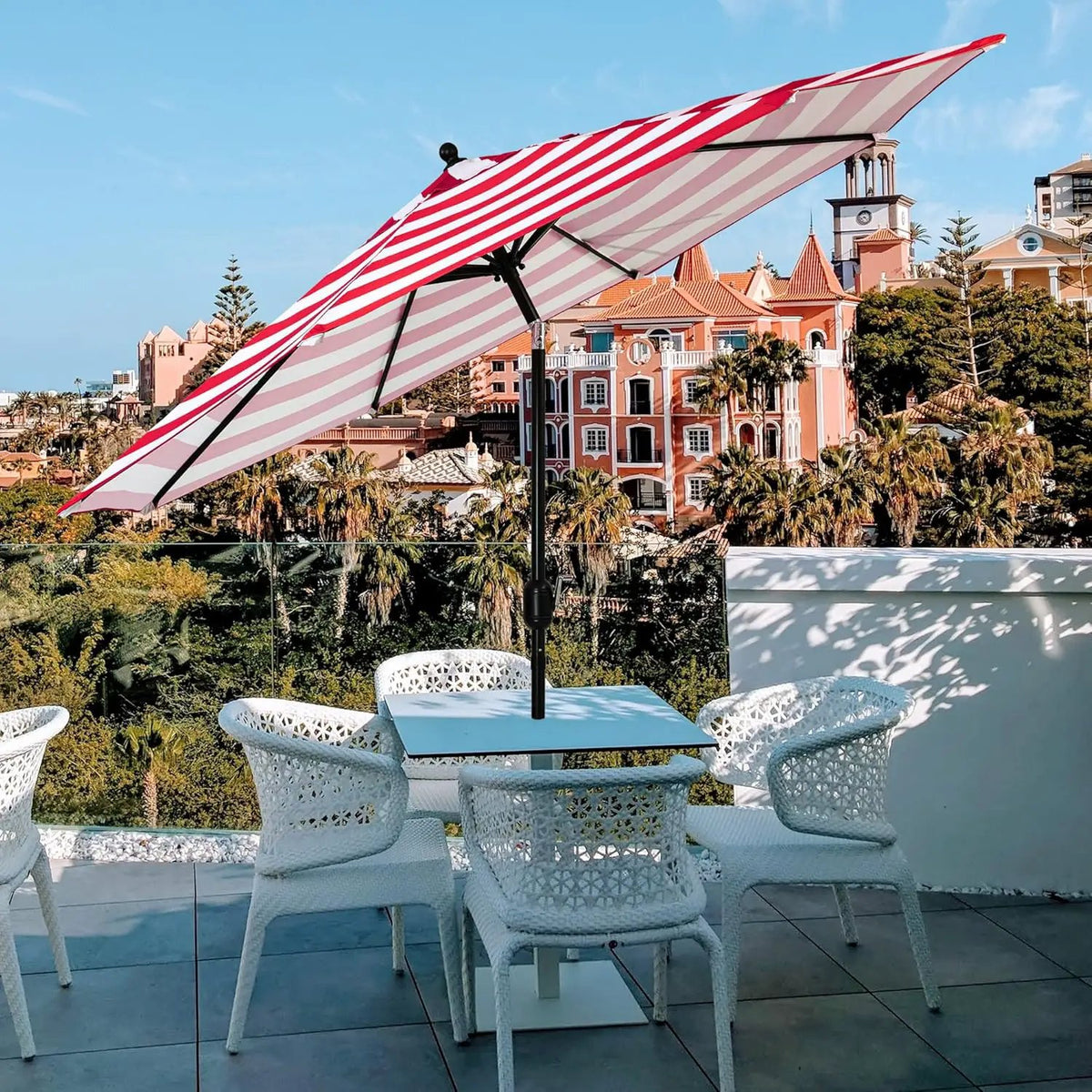 Sunnyglade 9' Patio Umbrella Outdoor Table Umbrella with 8 Sturdy Ribs (Red and White), photo 5 of 6