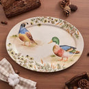 Bico Autumn Birds 16 plus 14 inch Oval Platters Set, Set of 2, Microwave and Dishwasher Safe, for Serving Fish, Chicken, Turkey by CozyNest Decor
