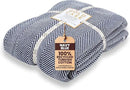Gold Case Throw Blanket for Bed – 100% Recycled Turkish Cotton Bed Blanket – Decorative Throw Cotton Blankets for Living Room & Bedroom – Elegant Navy Blue Woven Queen Blankets – 90x90 by CozyNest Decor
