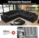 118" V Shaped Corner Modern Sofa Modular Sectional Cloud Couch,Deep Seat Upholstered Couches with Plush Corduroy Fabric for Living Room Furniture,Bedroom and Apartment,No Assembly Required,Black by CozyNest Decor