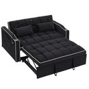 55.51 inch versatile foldable sofa bed in 3 lengths, modern sofa sofa sofa velvet pull-out bed, adjustable back and with USB port and ashtray and swivel phone stand (Black)