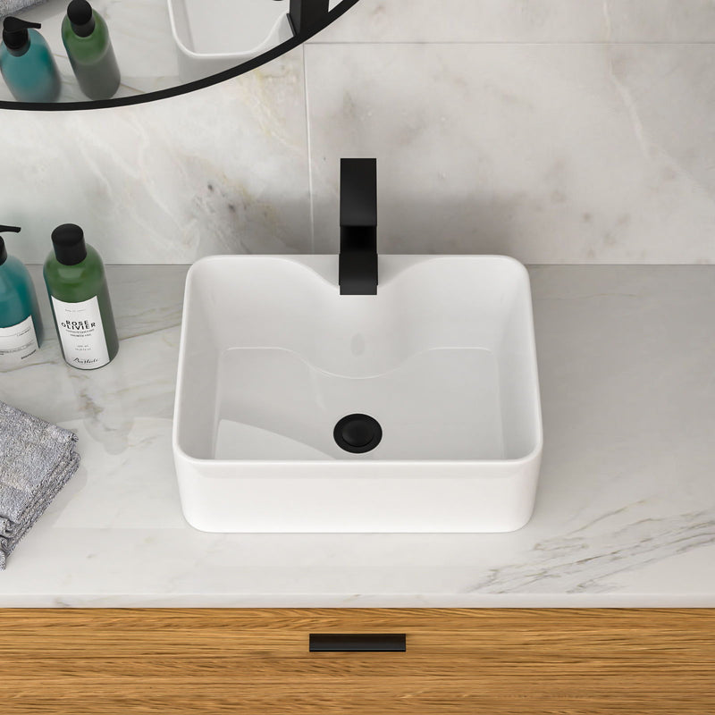 Rectangular Vessel Sink With Faucet & Drain - White / Black, photo 8 of 14