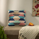 Tuffting Embroidery Decorative Throw Pillow Cover, 18 x 18 inches (Multi Geometrical) by CozyNest Decor