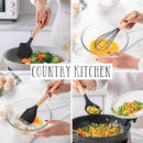 Country Kitchen Non Stick Silicone Utensil Set with Rounded Wood Handles for Cooking and Baking, 14 Piece Set, Black by CozyNest Decor