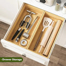 BAMEOS Deep Utensil Drawer Organizer, Bamboo Silverware Organizer for Kitchen Drawer Storage Flatware Junk Cutlery Jewelry 14"x 6.8" Set of 2 (Natural) by CozyNest Decor