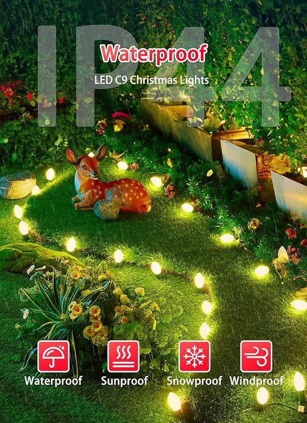 C9 LED Christmas Lights Outdoor, 100 Feet C9 String Lights with 100 Shatterproof Matte Bulbs, Connectable Waterproof Christmas Tree Lights for Holiday Roofline Backyard Garden Decor, Warm White, photo 2 of 7