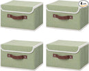 ANMINY 4PCS Storage Bins with Lid PU Leather Handles Storage Boxes PP Plastic Board Decorative Foldable Lidded Cotton Linen Fabric Home Cubes Baskets Closet Organizer Containers - Green, Small Size by TinyTreasures Baby Boutique