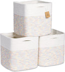 NaturalCozy Storage Cubes 11 Inch Cotton Rope Woven Baskets for Organizing, 3-Pack | Cube Storage Bin | Square Storage Baskets for Shelves Organizer, Classroom, Kids Toy Bins, Closet, Baby Nursery by TinyTreasures Baby Boutique