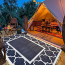 GENIMO 6' x 9' Outdoor Rug Waterproof for Patio Decor, Foldable Reversible Plastic Straw Area Rugs Mat with String Light, Led Carpet for Camper, Rv, Deck, Porch, Picnic, Beach, Balcony, Blue & White by GreenHaven Gardens