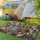 GENIMO Outdoor Rug Waterproof for Patio Decor, 9' x 12' Reversible Plastic Straw Floral Camping Carpet, Large Area Rugs Mats for RV, Camper, Deck, Balcony, Porch, Beach, Picnic, Black & Brown by CozyNest Decor