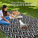 OLANLY Outdoor Rug 8x10 ft Waterproof, Outdoor Plastic Straw Rug with Geometric Pattern Clearance, Reversible RV Mat for Patio, Camping, Balcony, Deck, Backyard, Black & White by CozyNest Decor