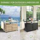Wicker Outdoor Bar Cart with Ice Bucket, Patio Bar Table with 2 Ratten Doors Cabinet and Casters for Grill, Kitchen and Garden,Beige by CozyNest Decor