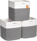 NaturalCozy Storage Cubes 11 Inch Cotton Rope Woven Baskets for Organizing, 3-Pack | Cube Storage Bin | Square Storage Baskets for Shelves Organizer, Classroom, Kids Toy Bins, Closet, Baby Nursery by TinyTreasures Baby Boutique