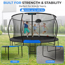 SereneLife 8FT 10FT 12FT 14FT Outdoor Trampoline for Kids - Recreational Backyard Trampoline with Curved Safety Poles and Net Enclosure- ASTM Approval for Kids Adults by TinyTreasures Baby Boutique