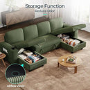 LINSY HOME Sectional Sleeper Sofa with Pull Out Couch Bed - Convertible Plush Corduroy Cloud Couch with Storage Chaise & USB Charging, Comfy U Shaped Modular Couches for Living Room, Green by CozyNest Decor