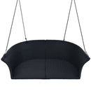 51.9" 2-Person Hanging Seat, Rattan Woven Swing Chair, Porch Swing With Ropes, Black Wicker And White Cushion