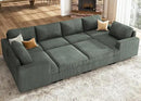 Nolany Sectional Couch with Storage Ottoman, Corduroy Sleeper Sectional Sofa with Chaise, Modular Sectional Couches for Living Room, Green by CozyNest Decor