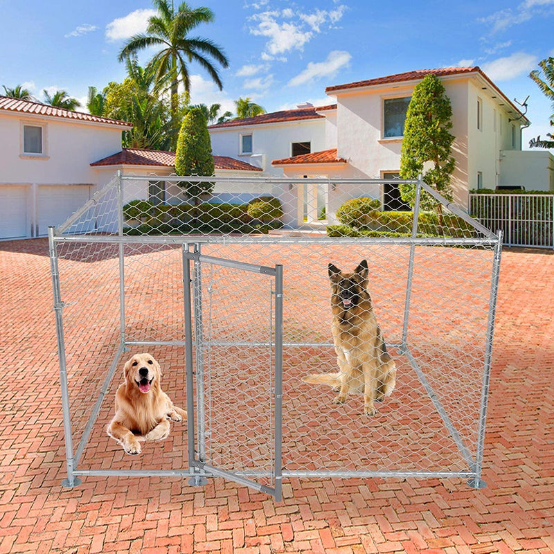 Outdoor Dog Kennel Heavy Duty Galvanized Mesh Steel Fence Dog Playpen Run Cage w/ Secure Lock 6.6x6.6x4 ft