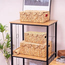 Set of 3 Scalloped Edge Wicker Basket with Lid, Rectangle Wicker Storage Basket with Built-in Handles, Multipurpose Organizer Rattan Display Boxes for Shelf, Nursery Room by CozyNest Decor
