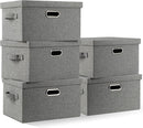 Medium 15" 21 Quart Collapsible Stackable Storage Bins with Lids, 5 Packs Grey Foldable Fabric Closet Boxes Heavy-duty Linen Cube Baskets Container for Bedroom Office (15 x 11 x 8) by TinyTreasures Baby Boutique