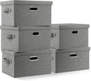 Medium 15" 21 Quart Collapsible Stackable Storage Bins with Lids, 5 Packs Grey Foldable Fabric Closet Boxes Heavy-duty Linen Cube Baskets Container for Bedroom Office (15 x 11 x 8) by CozyNest Decor