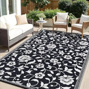 OLANLY Waterproof Outdoor Rug 6x9 ft, Outdoor Plastic Straw Rug with Flower Pattern, Reversible RV Mat for Patio, Camping, Balcony, Deck, Backyard, Black & White by CozyNest Decor