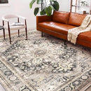 Washable Area Rug 9'x12' Black-Purple Khaki Retro Flowers Boho Design Non-Shedding Easy Care Ideal for High Traffic Areas in Living Room Bedroom Office Coffee Table Kitchen Large Carpet by TinyTreasures Baby Boutique