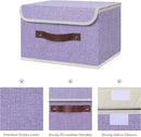 ANMINY Storage Bin with Lid Storage Boxes with PU Leather Handles PP Plastic Board Decorative Foldable Lidded Cotton Linen Fabric Home Cubes Baskets Closet Organizer Container - Purple, Small Size by CozyNest Decor