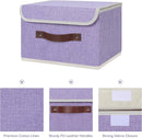 ANMINY 4PCS Storage Bins with Lid PU Leather Handles Storage Boxes PP Plastic Board Decorative Foldable Lidded Cotton Linen Fabric Home Cubes Baskets Closet Organizer Containers - Purple, Small Size by TinyTreasures Baby Boutique