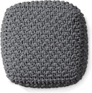 Casafield Square Pouf Ottoman, Dark Gray 18.5" W x 18.5" D x 14.5" H Cotton Knit Foot Stool - Boho Floor Pouffe for Living Room, Bedroom, Home Office by CozyNest Decor