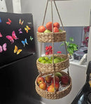 Generic HANFRUBASK - Hanging Fruit Basket Set of 3, Woven Water Hyacinth, Round, Beige, Rustic, Kitchen Storage & Organization by CozyNest Decor