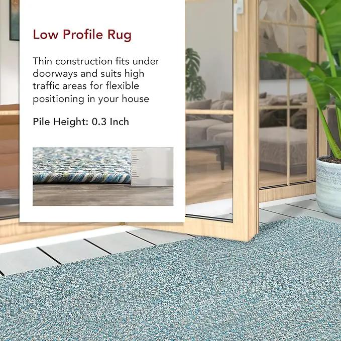 nuLOOM 3' x 5' Solid Hand Braided Indoor/Outdoor Area Rug, Pet-Friendly, High Traffic, Weather Resistant, for Patio, Balcony, Bedroom, Living Room, Dining Room, Wynn Aqua, photo 5 of 7